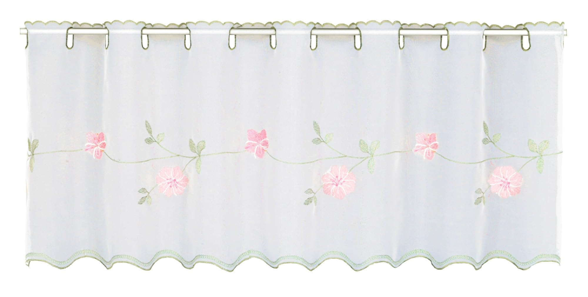 Gardinia Bistro Curtain Voile Embroidery Flower Tendril White 135 x 45 cm