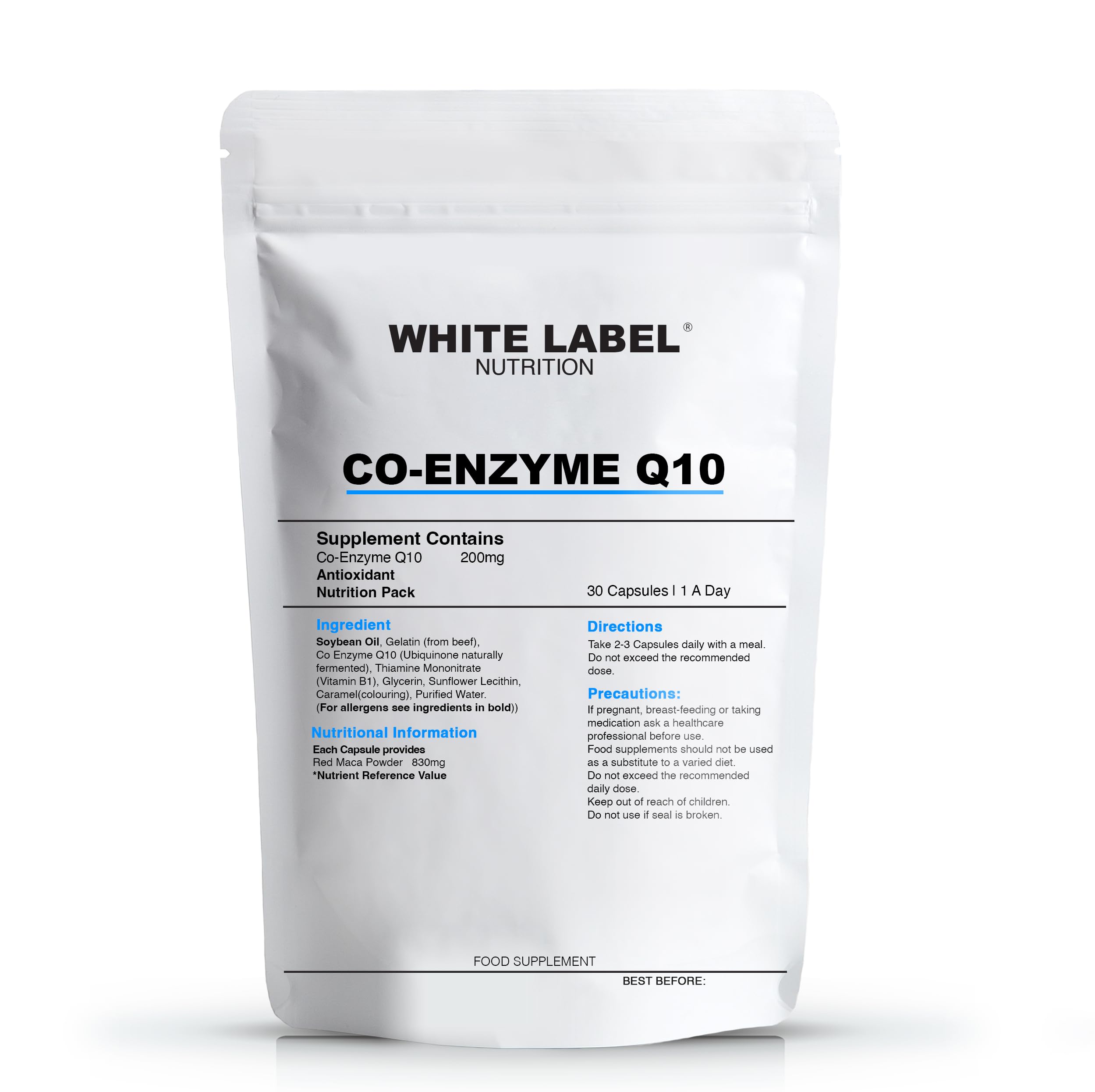 White Label Nutrition CoQ10 Soft Gel Capsules 200mg- | 30 softgel Capsules | High Potency Supplements Co Enzyme q10