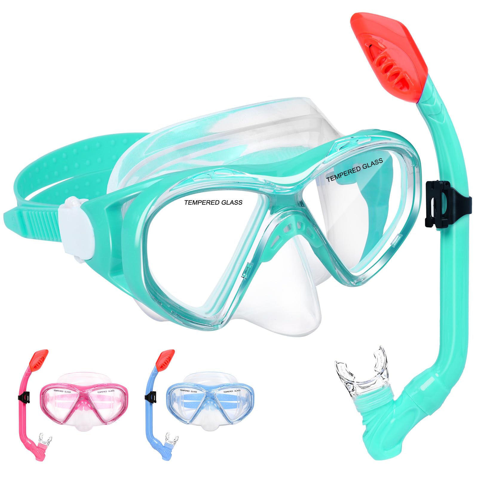 Kids Snorkel Set Dry Top Snorkeling Gear for Kids Youth Boys Girls Junior Age 5-15,Tempered Glass Swimming Diving Mask and Snorkel Set 180 Degree