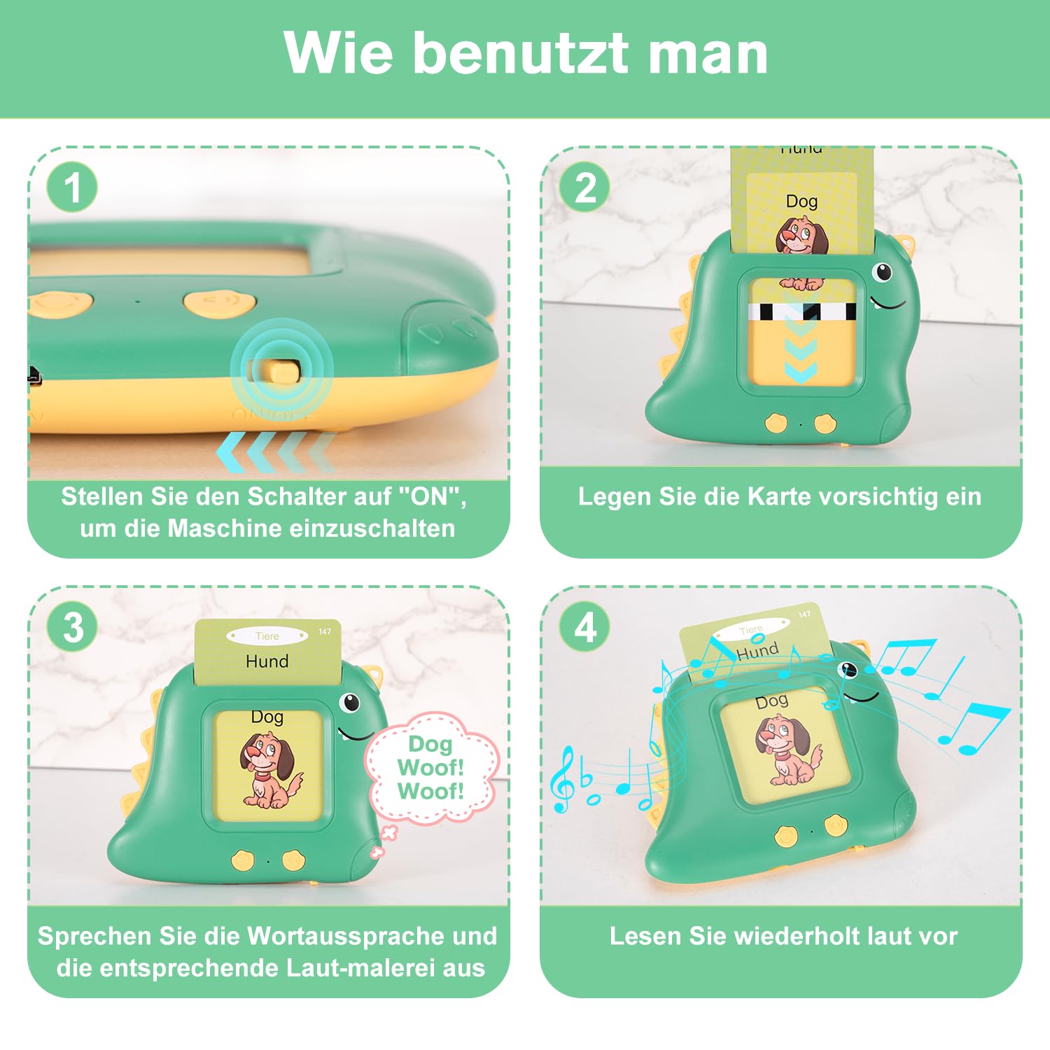 Carte educative parlanti per bambini a partire da 2, 3, 4, 5, 6 anni, giochi educativi parlanti, in tedesco e inglese, amico di vocabolario per autismo, giocattolo educativo per bambini in età