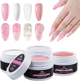 EBANKU Kit de gel sólido Builder, gel Builder para unhas, 4 cores, branco claro, rosa nude, para arte de unhas, kit de extensão de unhas para iniciantes, casa, DIY, 4 x 15 g