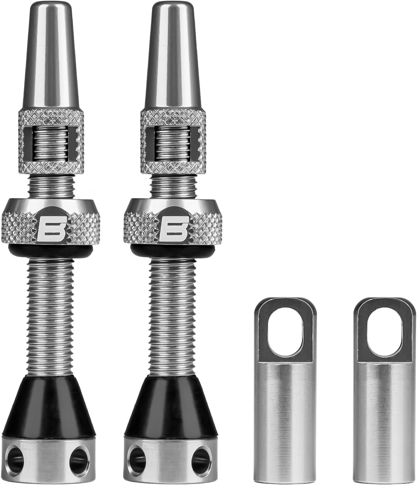 シルバー チューブレス プレスタ バルブ ステム 5mm、超軽量合金 プレスタ バルブ ステム キット バルブコア リムーバー ツール & バルブステムキャップ - 複数の色とサイズオプション(ペア)