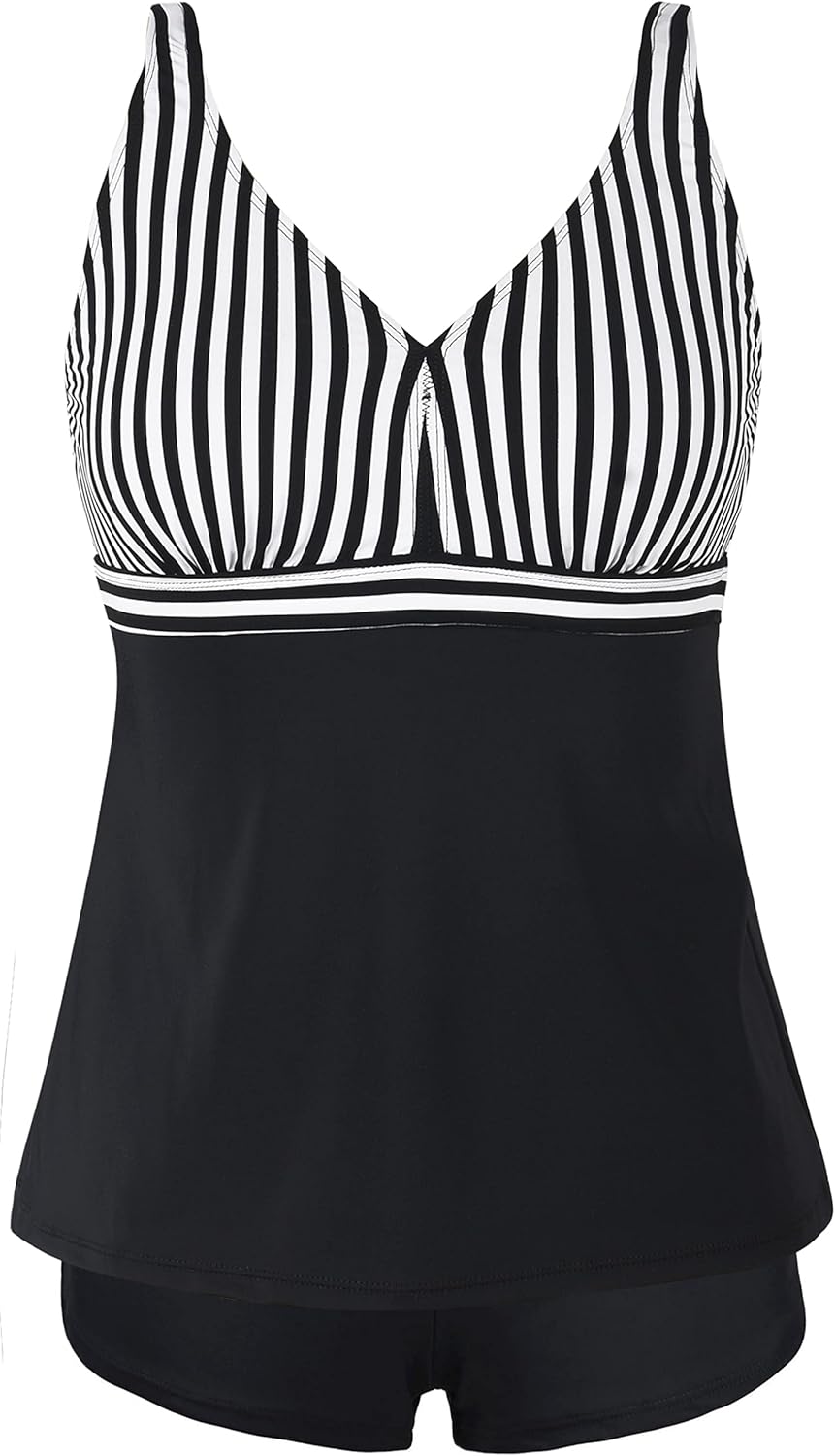 Septangle Women's Two Piece Swimsuit V Neck Tankini Bathing