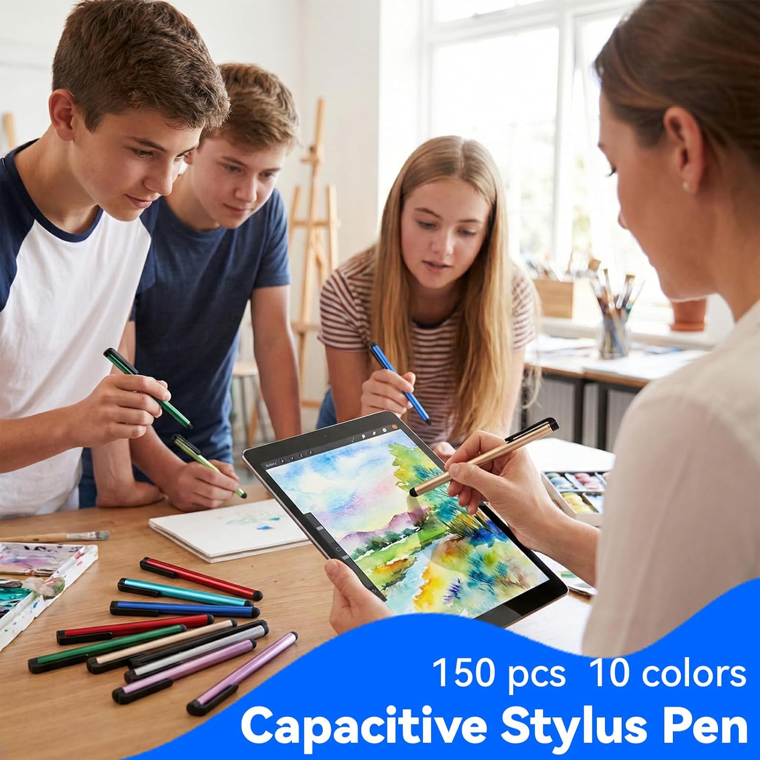 150 Pcs Stylus Pens for Touch Screens Universal Capacitive Stylus Digital Pen Compatible with Touch Screens Capacitive Stylusr Compatible with All Universal Touchs Screen Devices, 10 Colors
