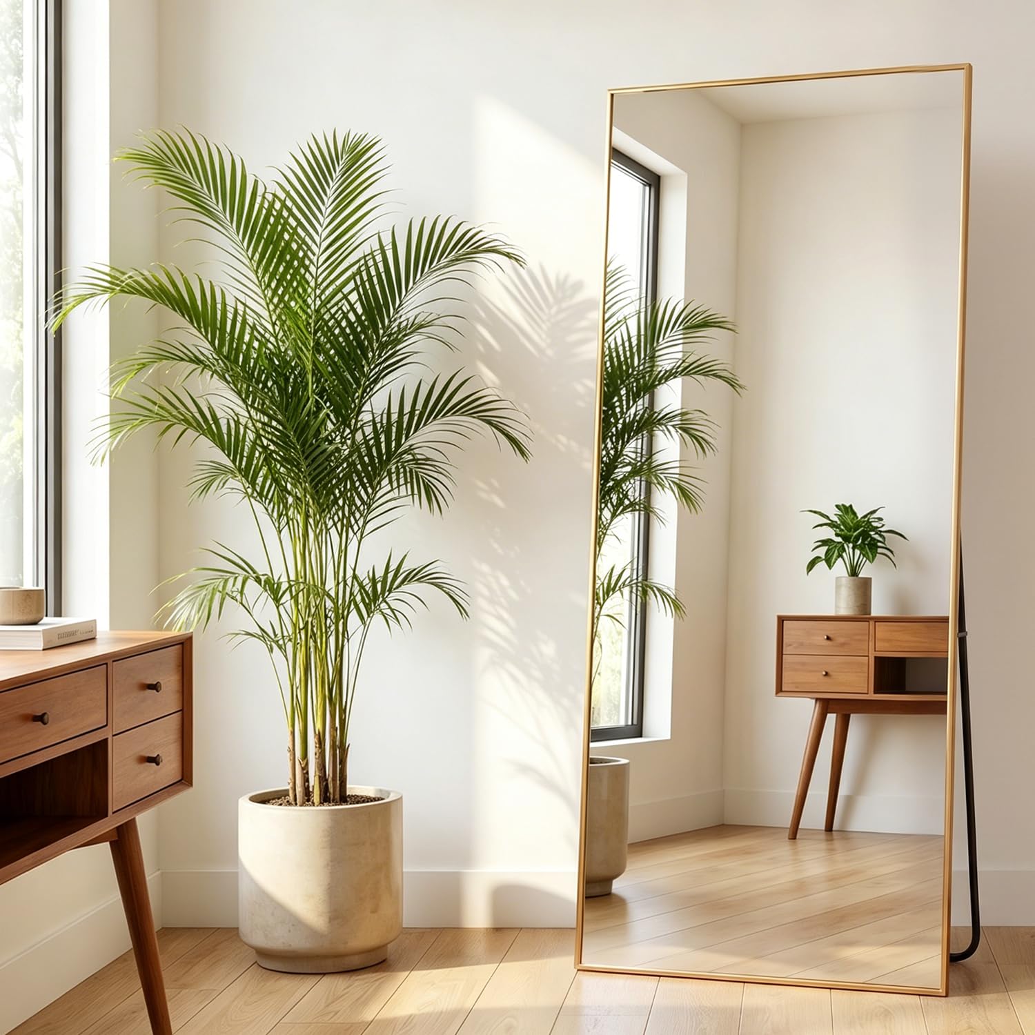 Elemango Full Length Mirror 180x62cm, Gold Full Body Floor Mirrors, Rectangle Standing Hanging, with Aluminum Alloy Frame, Wall Mounted, for Dressing Living Room Bedroom