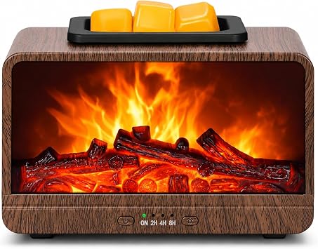 Flame Fireplace Wax Melt Warmer,Scentsy Wax Warmer with Timer, Electric Wax Warmer for Scented Wax with PTC Heating Plate, Wax Burner for Women Gifts & Home DecorWalnut