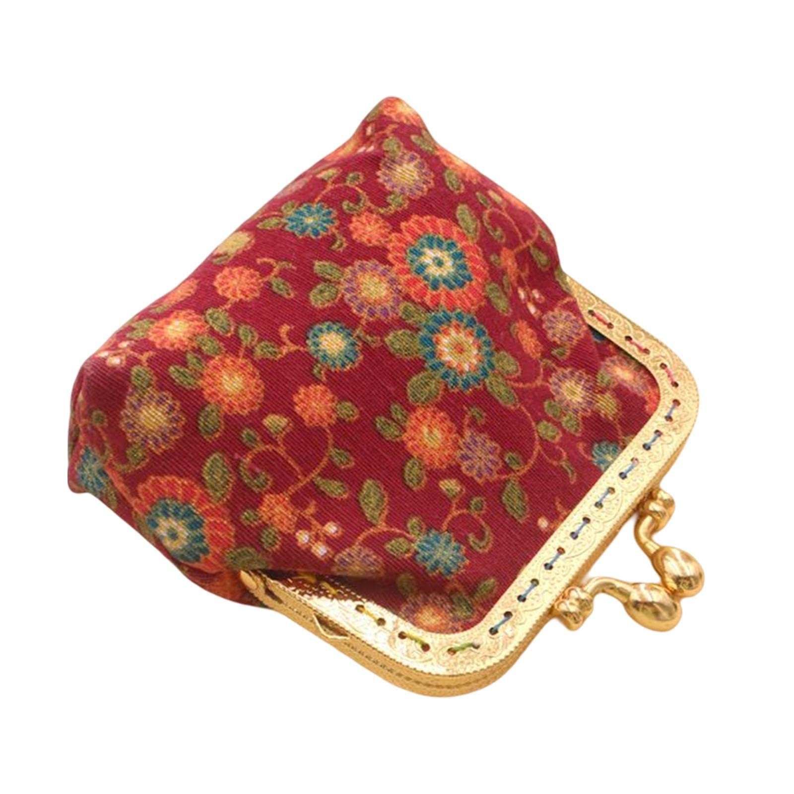 nivaa Floral Buckle Coin Purse Vintage Style Kiss Lock Change Holder Red-picture-26