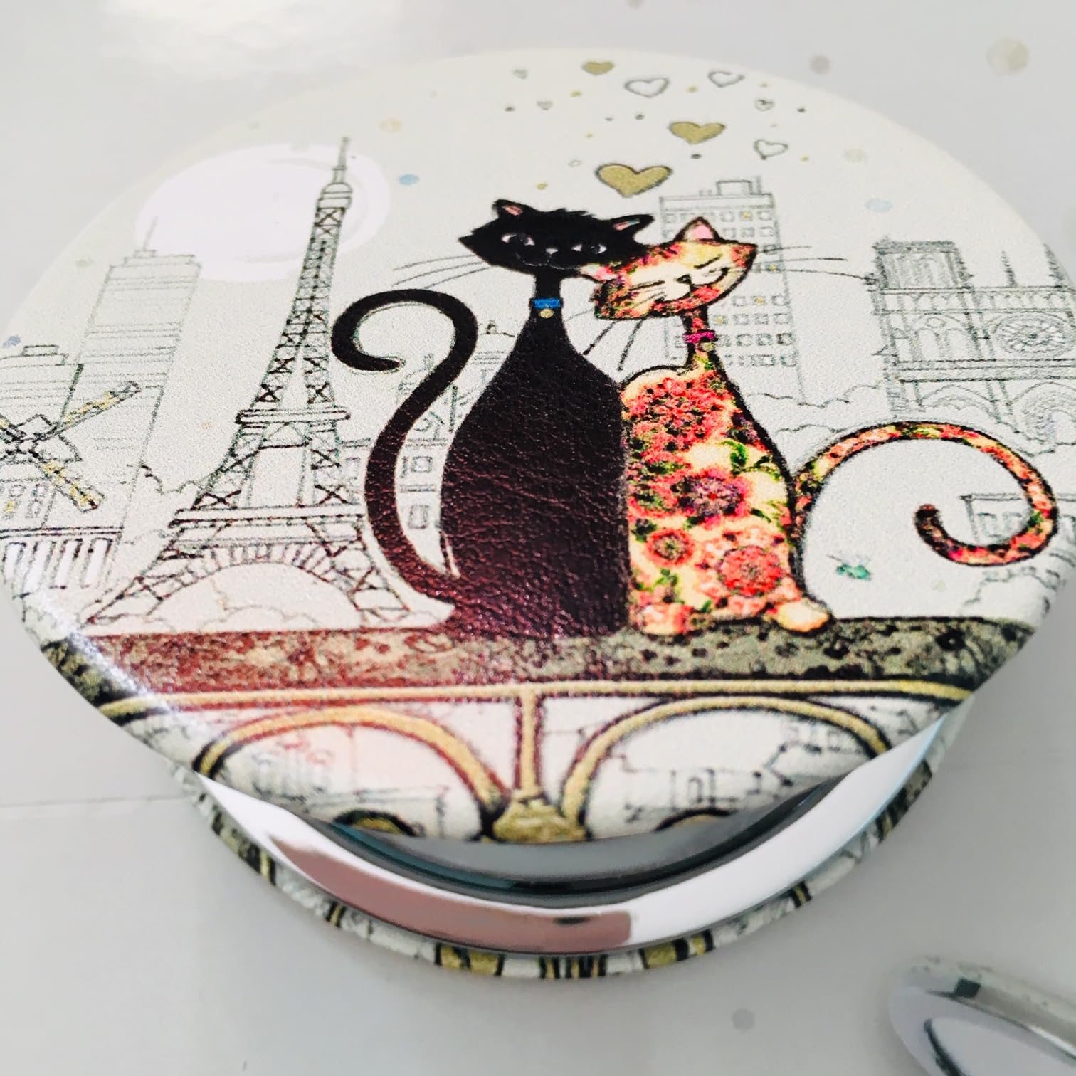 Miroir De Poche Pliable Paris - Cœur Violet Avec Tour Eiffel Et Sacré Cœur