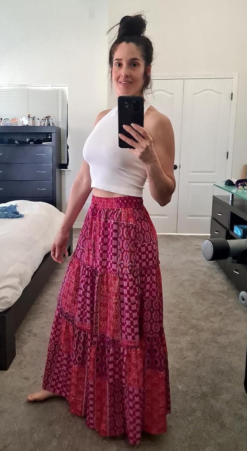 EARKOHA Womens Boho Maxi Skirt 2026 Summer Cruise Casual High Waist Tie Flowy Long Skirt with Pockets For Beach Vacation - Image 6