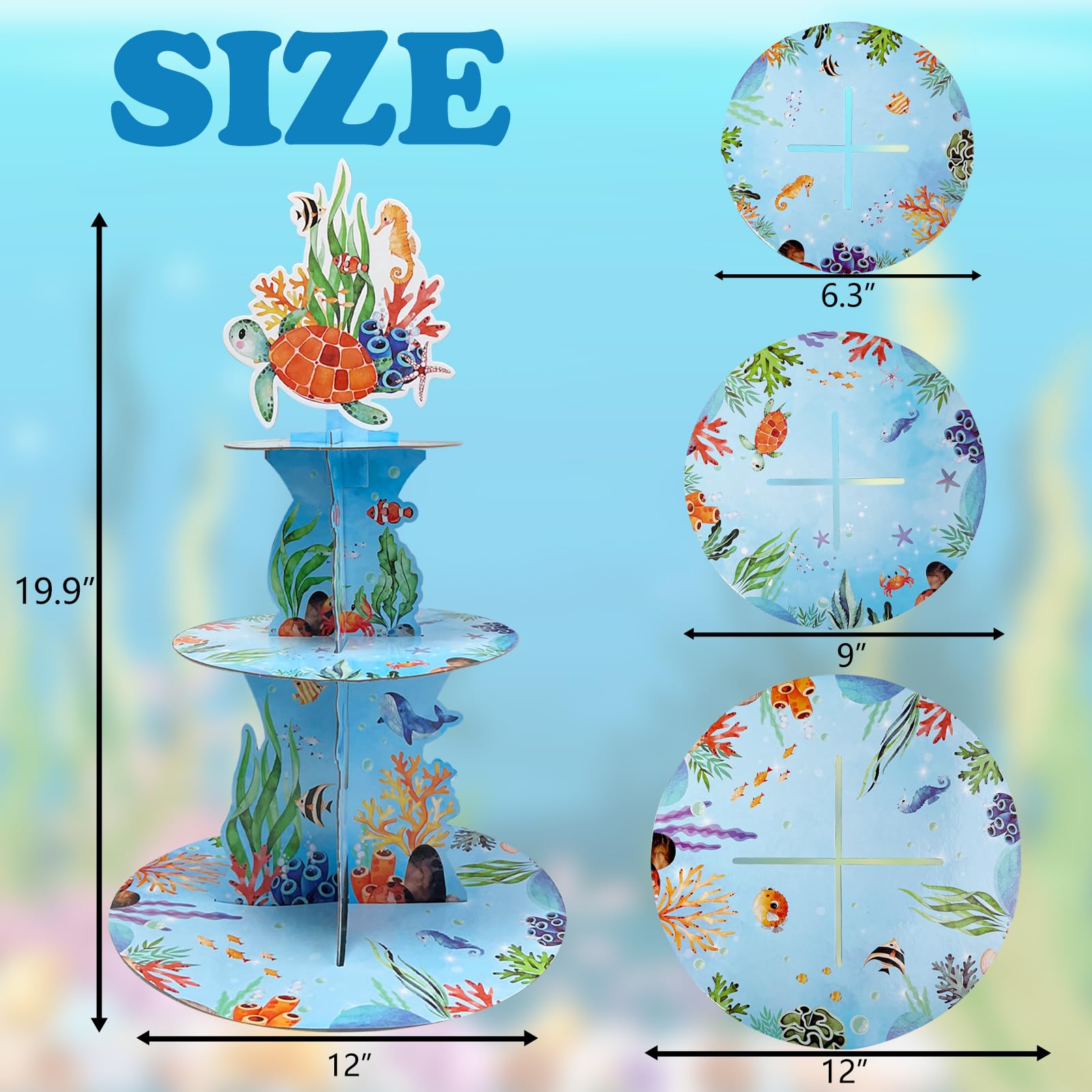 3-stöckiger Cupcake-Ständer Mit Meeresschildkröten-Motiv – Bunt, Für Geburtstag, Babyparty & Themenfeiern