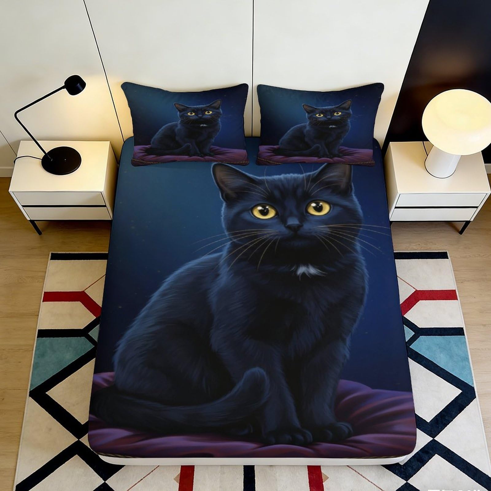 3D Printed Cat Pattern Fitted Sheet Microfiber Deep Pocket Bedroom Bedding Cat Mattress Fitted Cover for Adults 120x200x25cm
