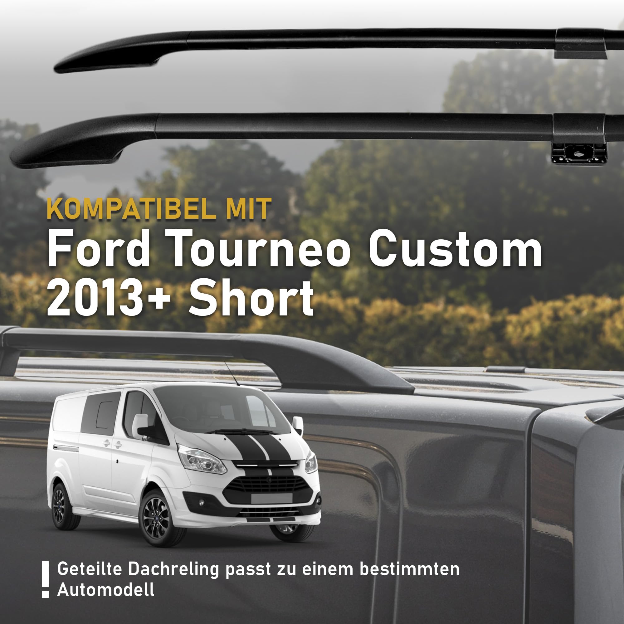CHROMEMASTER Dachreling Dachträger Kompatibel mit Ford Tourneo Custom Short 2013-2023 | Zur Befestigung der Dachgepäckträger, Dachboxen oder Dachfahrradträger | Robuste Konstruktion aus Alu