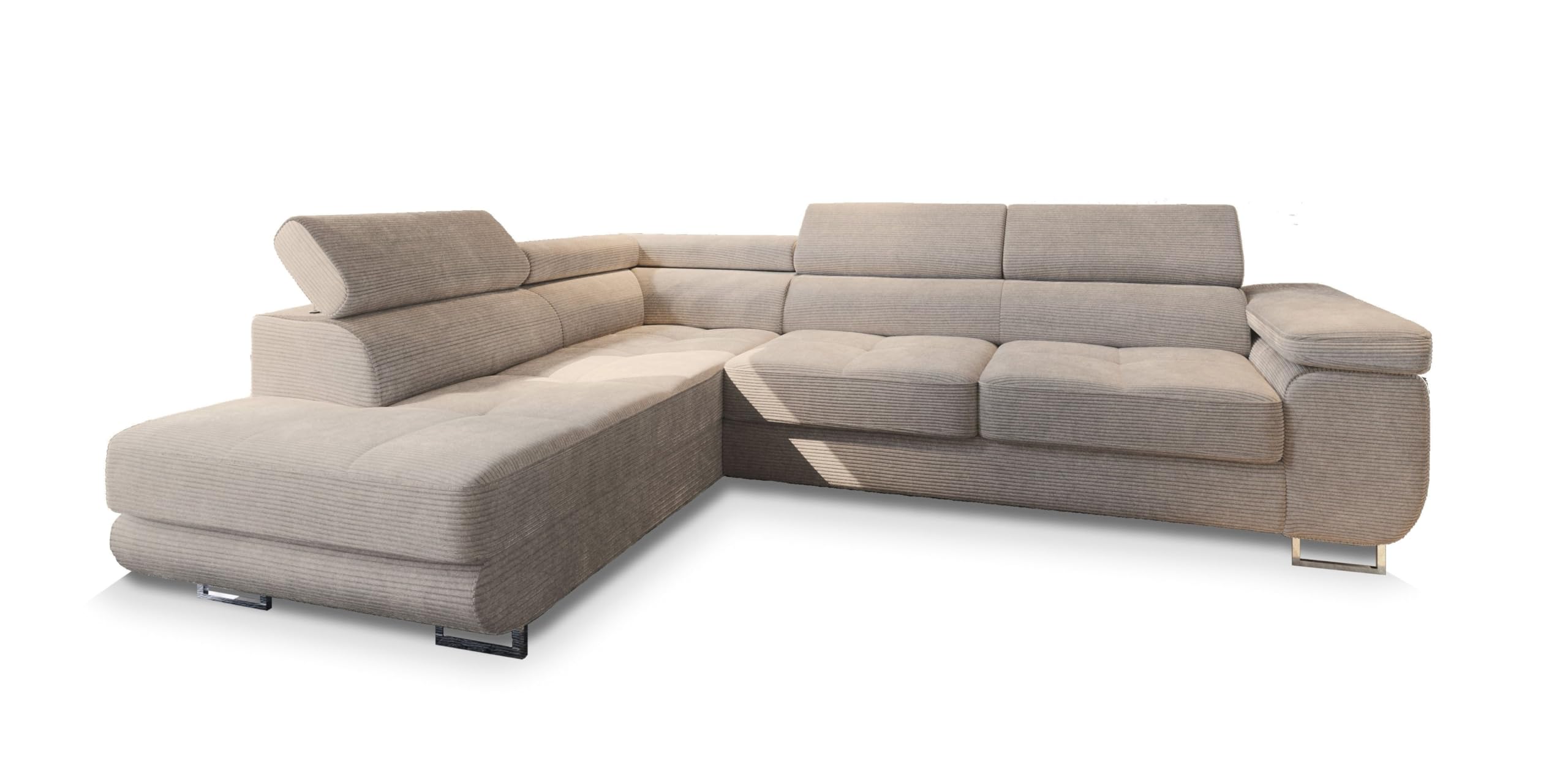 Masseno Canapé d'angle APIRO L-S avec Fonction Couchage Forme en L, Moderne, avec Coffre de Rangement, Ensemble canapé de Salon - Beige