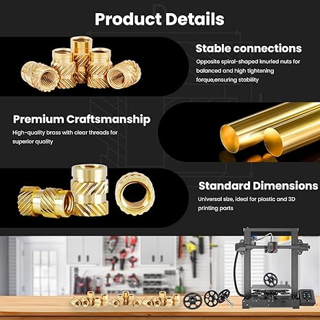 M1 Heat-Set Threaded Inserts, M1.0x1.5x2mm(200Pieces) Heat Set Insert for 3D Printing Components and Plastic Parts,Brass Metric Knurled Nuts