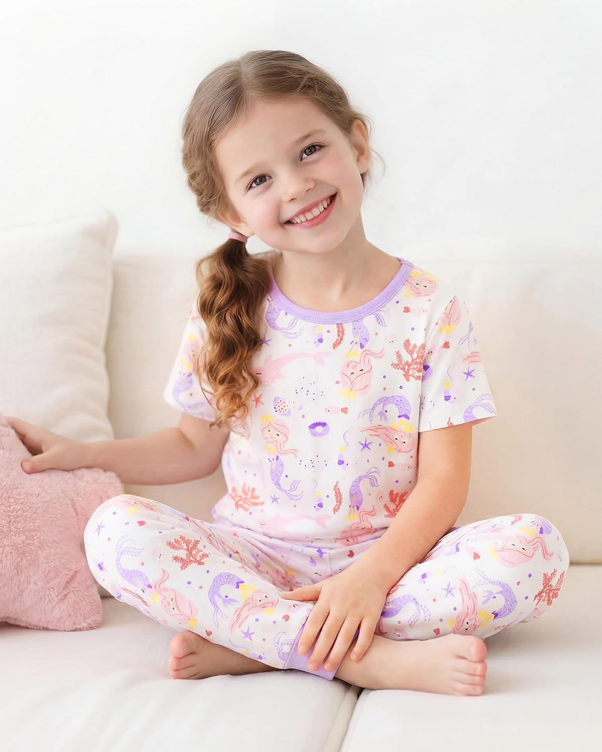Mikrdoo Toddler Girls Pajamas Long Pants & Top Snug Fit Soft Viscose from Bamboo 2Pcs for Kids Cozy Sleepwear 12M-6Y