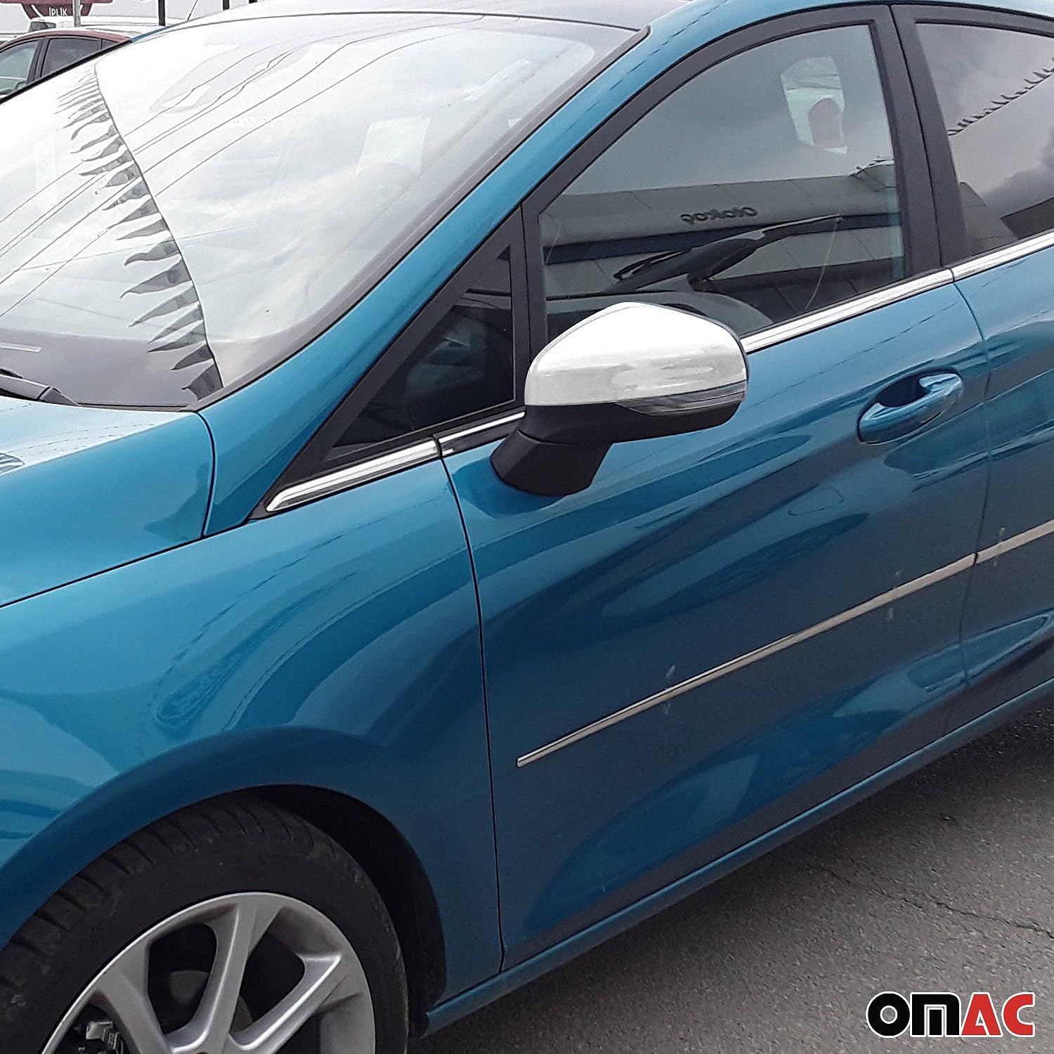OMAC Nakładki na Lusterka Spiegelabdeckung kompatybilny z Ford Fiesta 2017-2021 Stal Nierdzewna Srebrny 2tlg