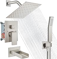 Vista 1 de Midanya Sistema de ducha de lluvia, juego de grifo de ducha para bañera, cabezal de ducha cuadrado de cascada con rociador de mano, boquilla