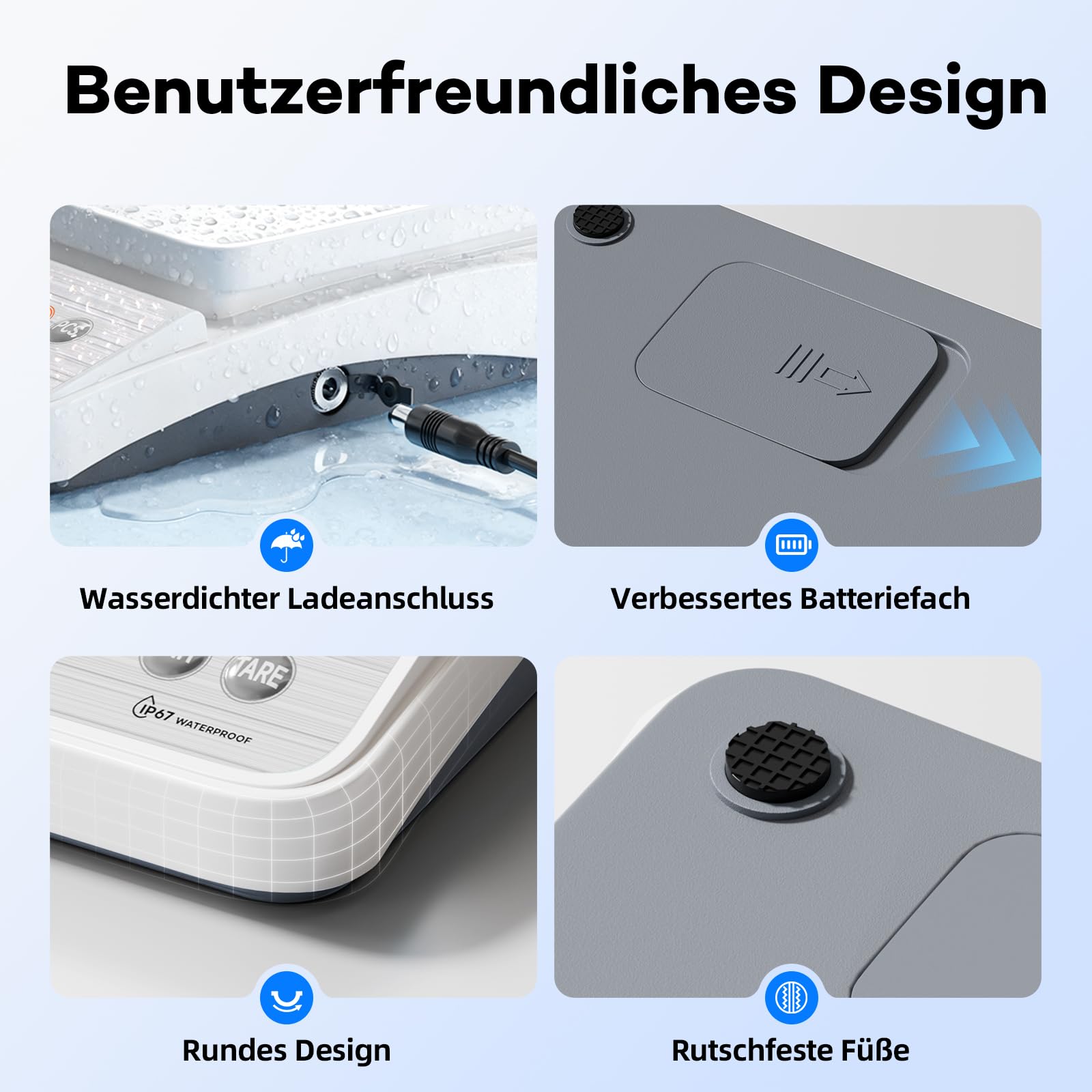Digitale Küchenwaage 5 kg/0,1 g Lebensmittelwaage zum Kochen, Backen, Abnehmen, Wiederaufladbare Kaffee-Waage Backwaage mit USB-Kabel