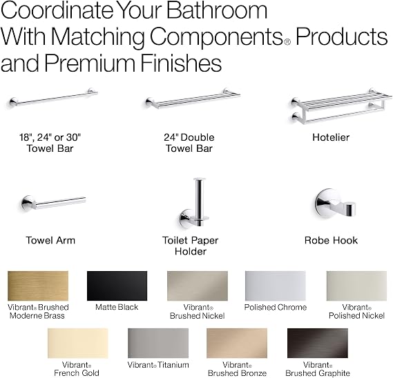 Kohler 78373-CP Components 24 Towel bar, Polished Chrome