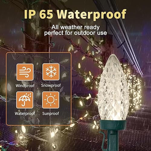 Miniatura 4 de LiyuanQ 120 luces LED C9 para Navidad, luces de cadena para exteriores, decoración de luces navideñas con 8 modos impermeables, adecuadas para bodas