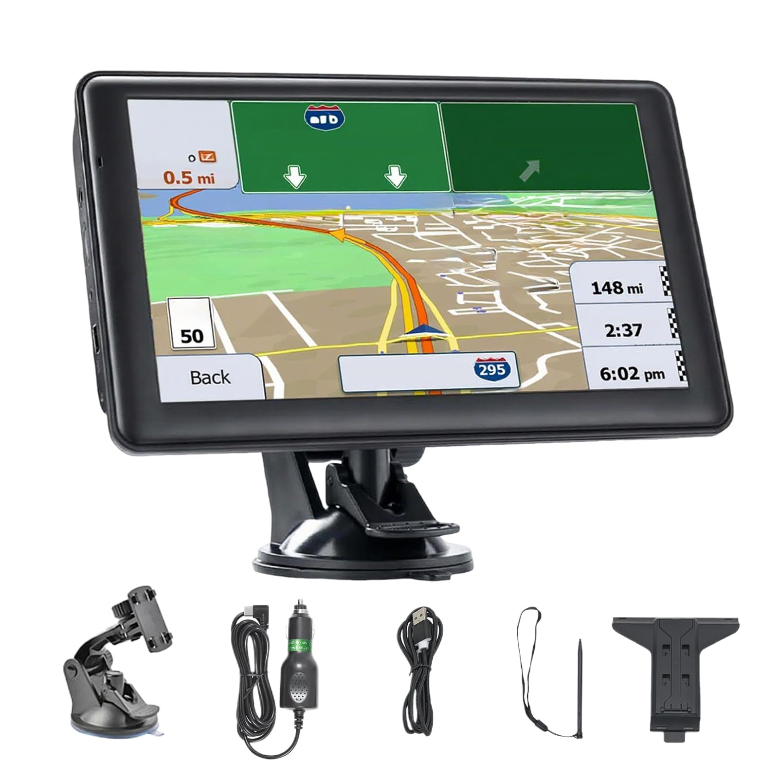 Navegador GPS para Coche,de Navegación GPS para Coche con Pantalla | de 18 cm - Pantalla Táctil con Mapas Inteligentes Dispositivo Portátil para Viajes Largos Carretera Camiones Autocaravanas