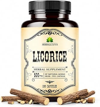 HERBALICIOUS DGL Licorice Root Capsules 100 Count | Deglycyrrhizinated Licorice Glycyrrhiza Glabra for Digestive Comfort & Daily Wellness Support | Organic, Non-GMO, Gluten-Free Herbal Supplement