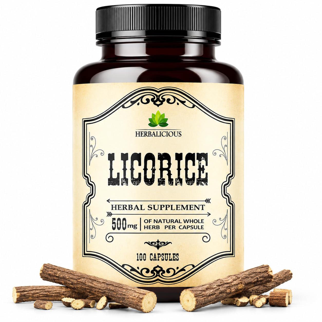 HERBALICIOUS DGL Licorice Root Capsules 100 Count | Deglycyrrhizinated Licorice (Glycyrrhiza Glabra) for Digestive Comfort & Daily Wellness Support | Organic, Non-GMO, Gluten-Free Herbal Supplement