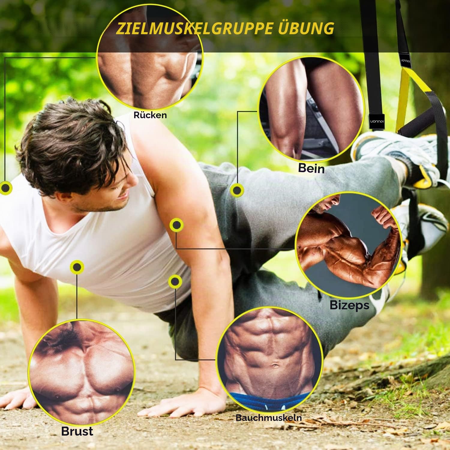 Suspension Trainer Kit Sling Training Strap System Bodyweight Home Resistance Kit with Handles Fitness Trainer