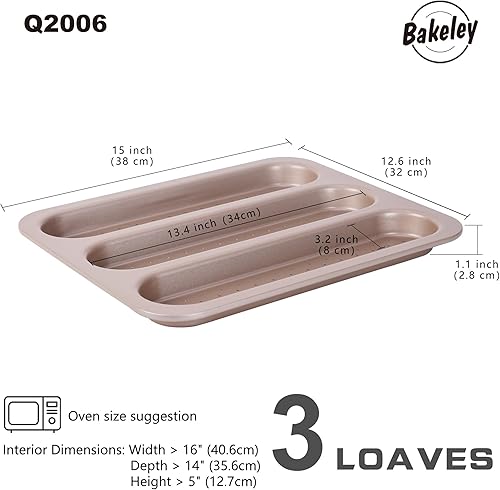 Miniatura 9 de Bakeley Sartén para baguette perforada, 14.5 pulgadas, 2 panes ondulados, antiadherentes, ultraventilados, canal de 2 pulgadas para hornear en