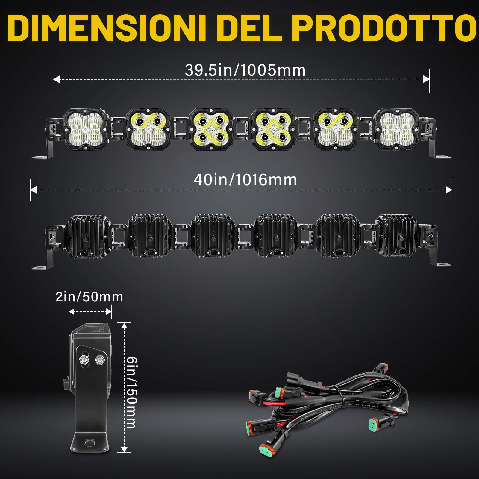 RIGIDON barra led fuoristrada 12V DT cablaggio kit, 40 pollici 180W 15000lm | 102cm, fari di profondità, luci di lavoro, per auto camion SUV UTE ATV barca 4x4 veicoli offroad, impermeabile, 6000K bianca