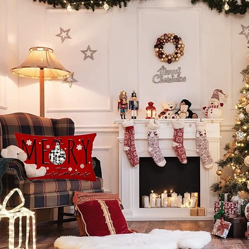 Miniatura 3 de Holly Jolly - Fundas de almohada navideñas de copos de nieve azul claro, decoración de casa de campo, funda de almohada de 12 x 20 pulgadas, fundas