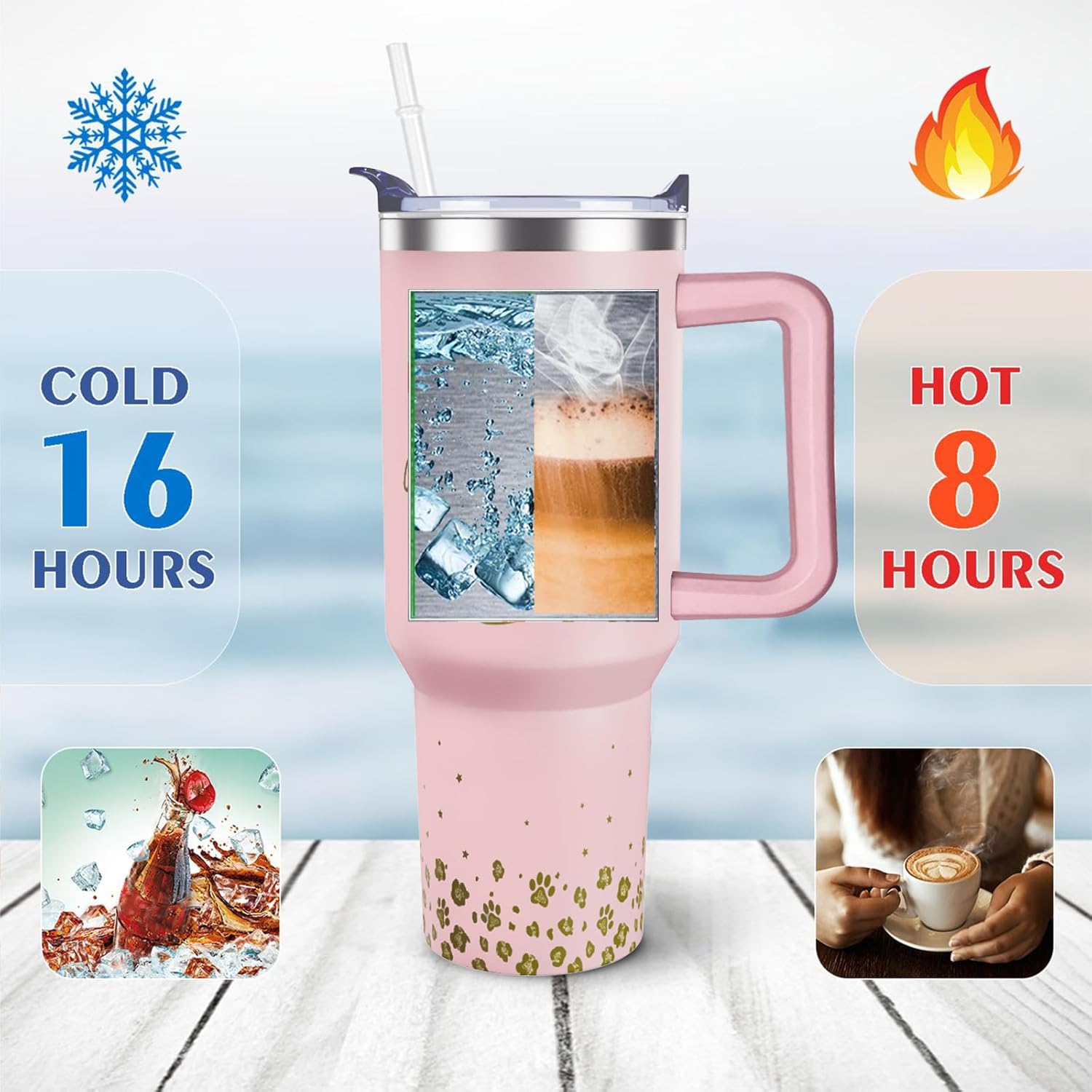 40 oz Cute Cat Tumbler with Handle and Straw Lid cat gifts for cat lovers for Women Double Insulated Cup Travel Coffee Mug - Image 6