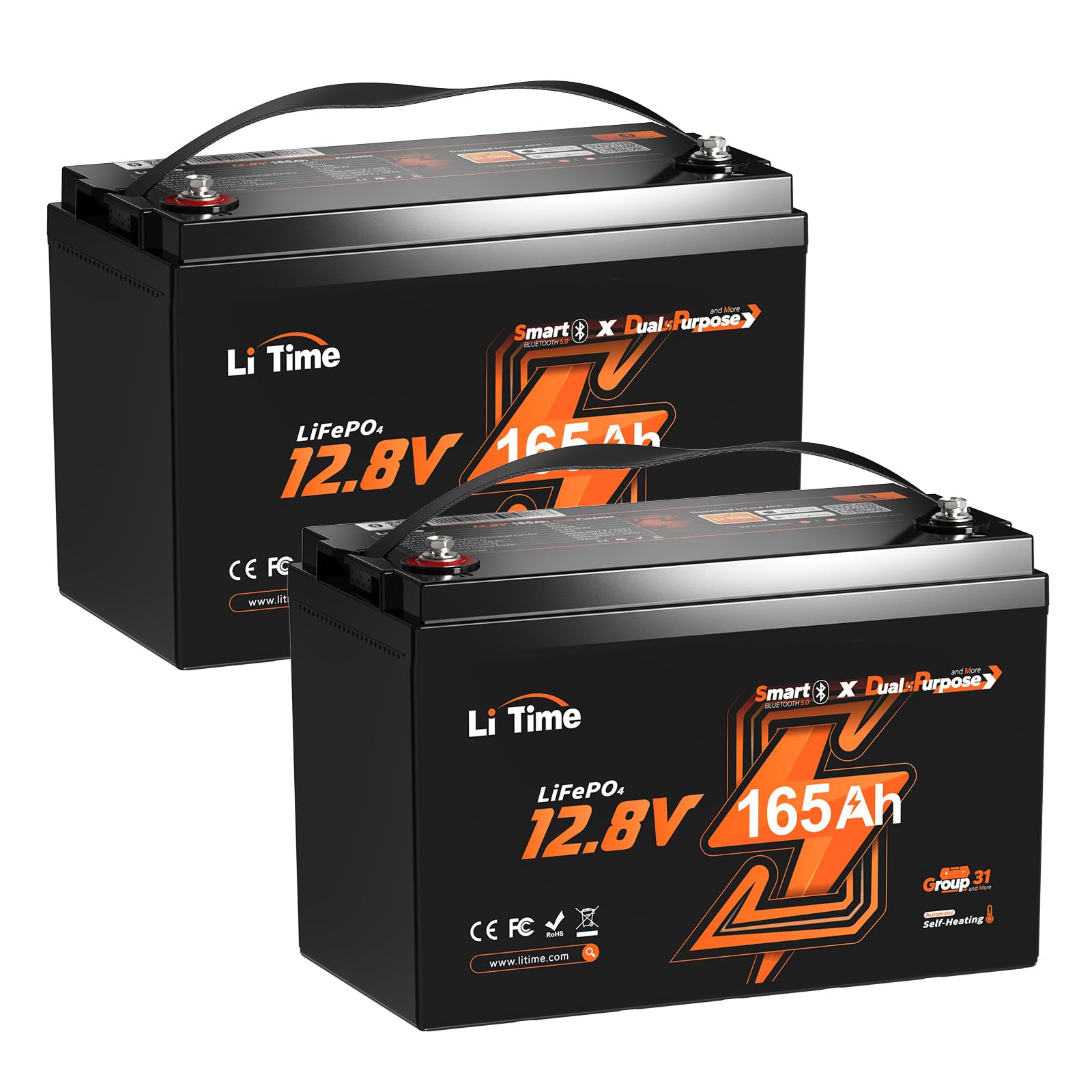 Litime 12V 165Ah Dual Purpose Cranking LiFePO4 Battery for Boat (2-Pack)