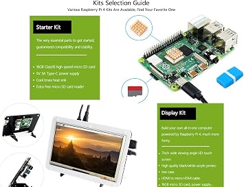 Waveshare Starter Kit Compatible with Raspberry Pi 4 Model B includes PI4B-2GB Micro card Heat Sink Power Supply