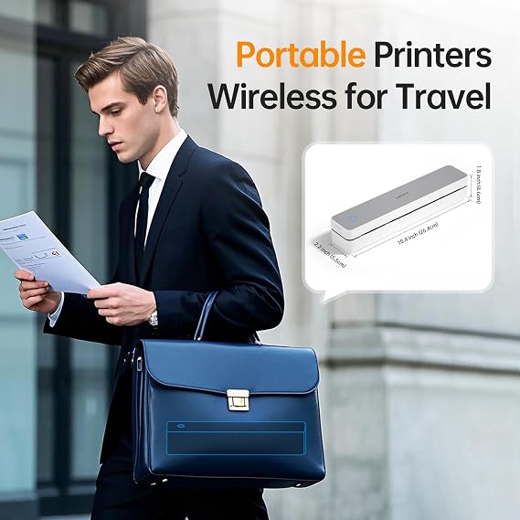 HPRT Portable Printer Wireless for Travel, Bluethooth Inkless Thermal Printer Support for 8.5x11 US Letter, Compatible with iOS, Android, Laptop for Office and Home, White-Grey