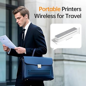 HPRT Portable Printer Wireless for Travel, Bluethooth Inkless Thermal Printer Support for 8.5x11 US Letter, Compatible with iOS, Android, Laptop for Office and Home, White-Grey