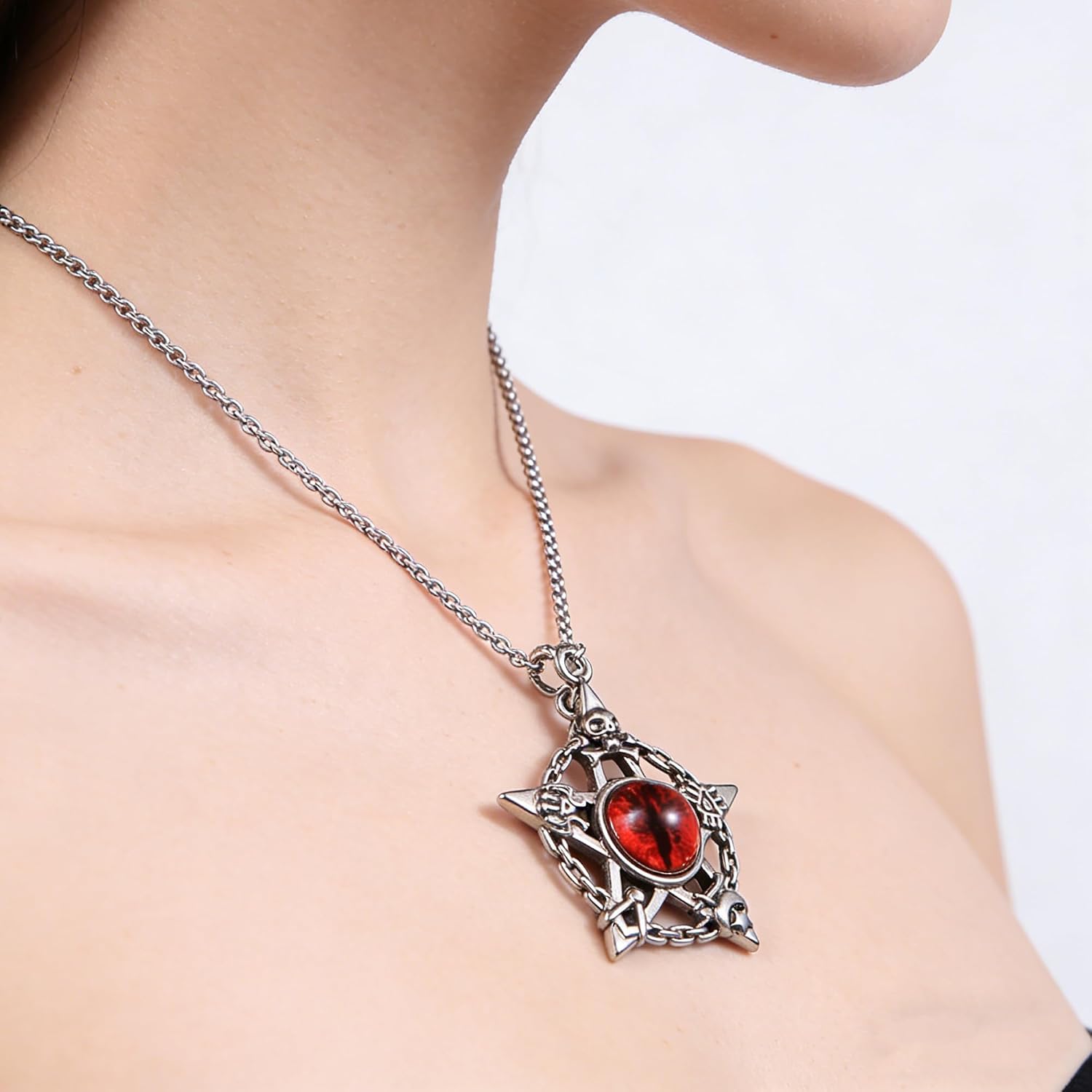 Star & Evil Eye Titanium Steel Necklace, 2.23ft Dragon Bone Chain with Anti-Fall Fishhook Clasp, Waterproof Tarnish-Resistant for Men Women