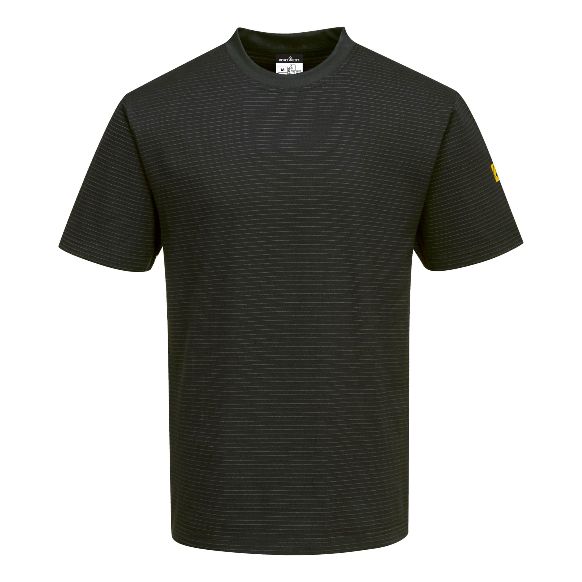 Portwest AS20 Anti-Static ESD Short Sleeve T-Shirt Cotton Carbon Fiber Lightweight Breathable No Metal CE Certified Cleanroom Electronics Safety Workwear Comfortable Fit, Black, XX-Small — image 1