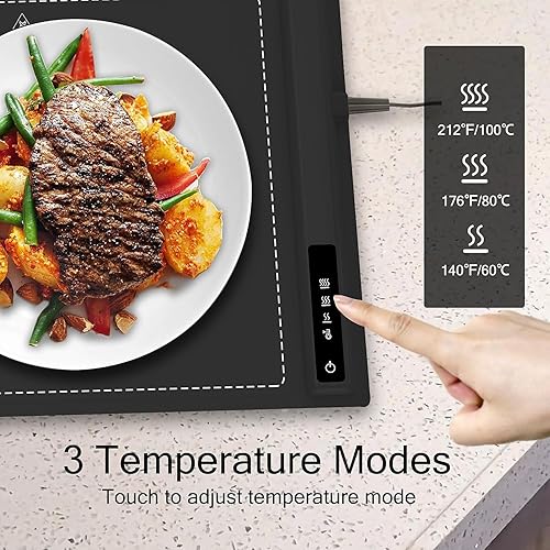 Miniatura 2 de Bandeja de calentamiento eléctrica con temperatura ajustable, tapete de calentamiento portátil para alimentos, calentador de alimentos de silicona