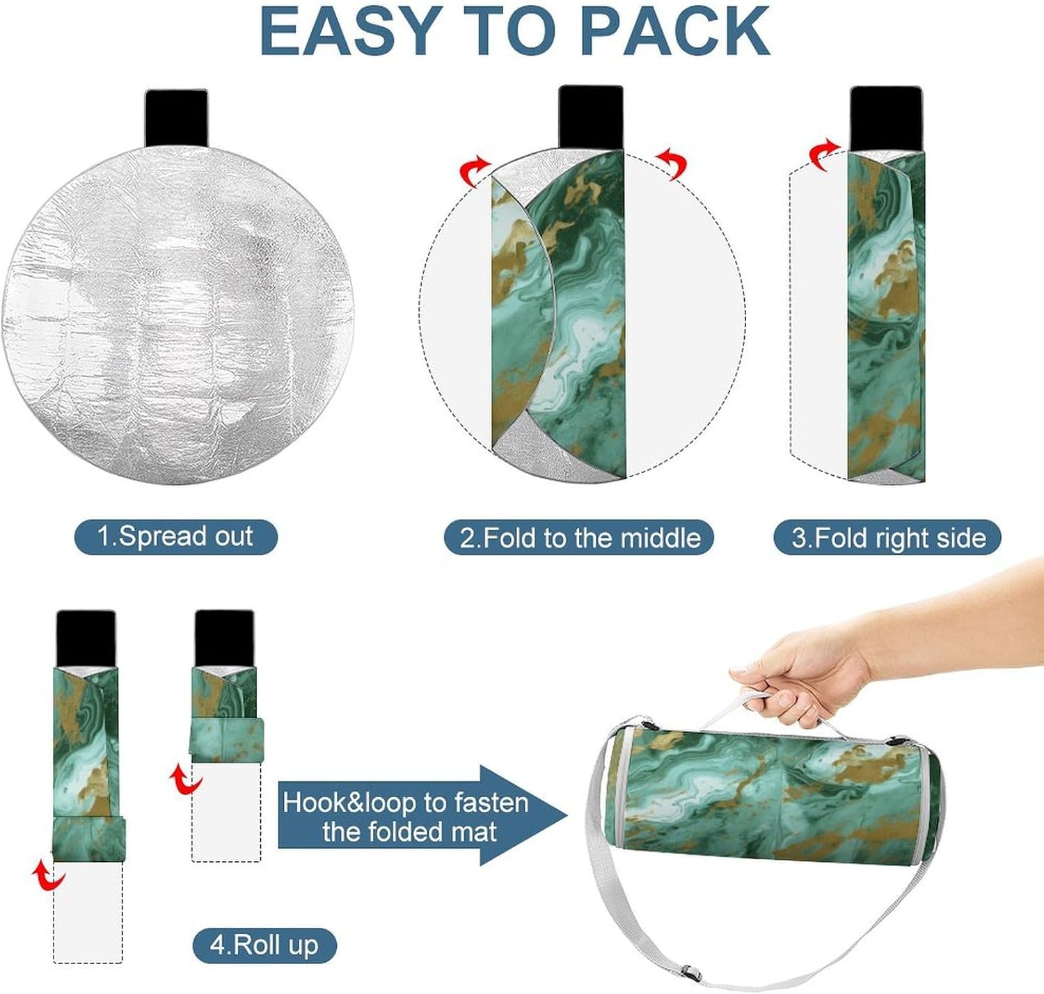 Green Gold Marble Picnic Mat Lightweight Waterproof Picnic Blankets Extra Large Picnic Outdoor Blankets Foldable Sandproof Beach Blanket for Park Beach Camping Courtyard 58.3''x58.3''
