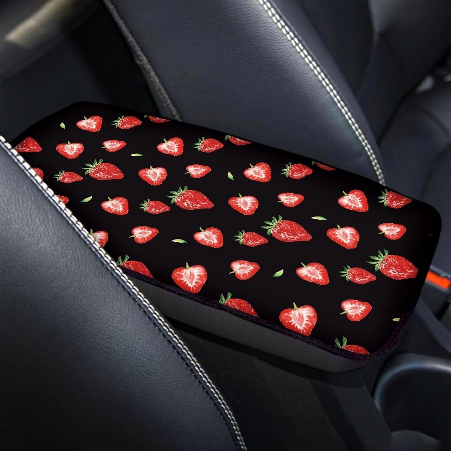 Strawberry Armrest Cover for Car Waterproof Auto Center Console Cover Protertor for Women Men Universal Car Center Console Armrest Cushion Decorative Car Interior Accessories image 3