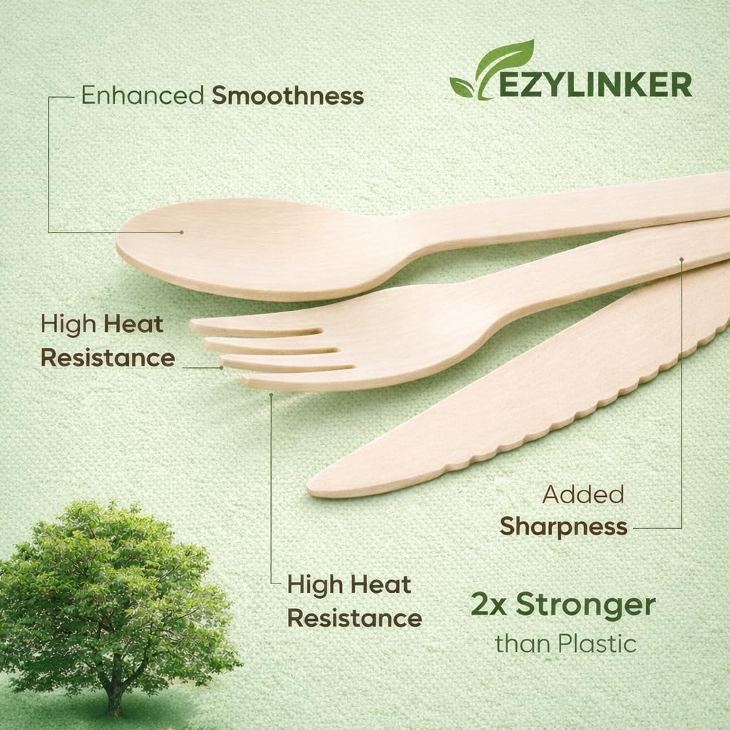 150 Wooden Spoons Special Edition, Disposable Wooden Cutlery Set - Alternative to Plastic, Eco Friendly, Biodegradable, Compostable Cutlery Set - 150 Wooden Spoons Disposable Utensils Set