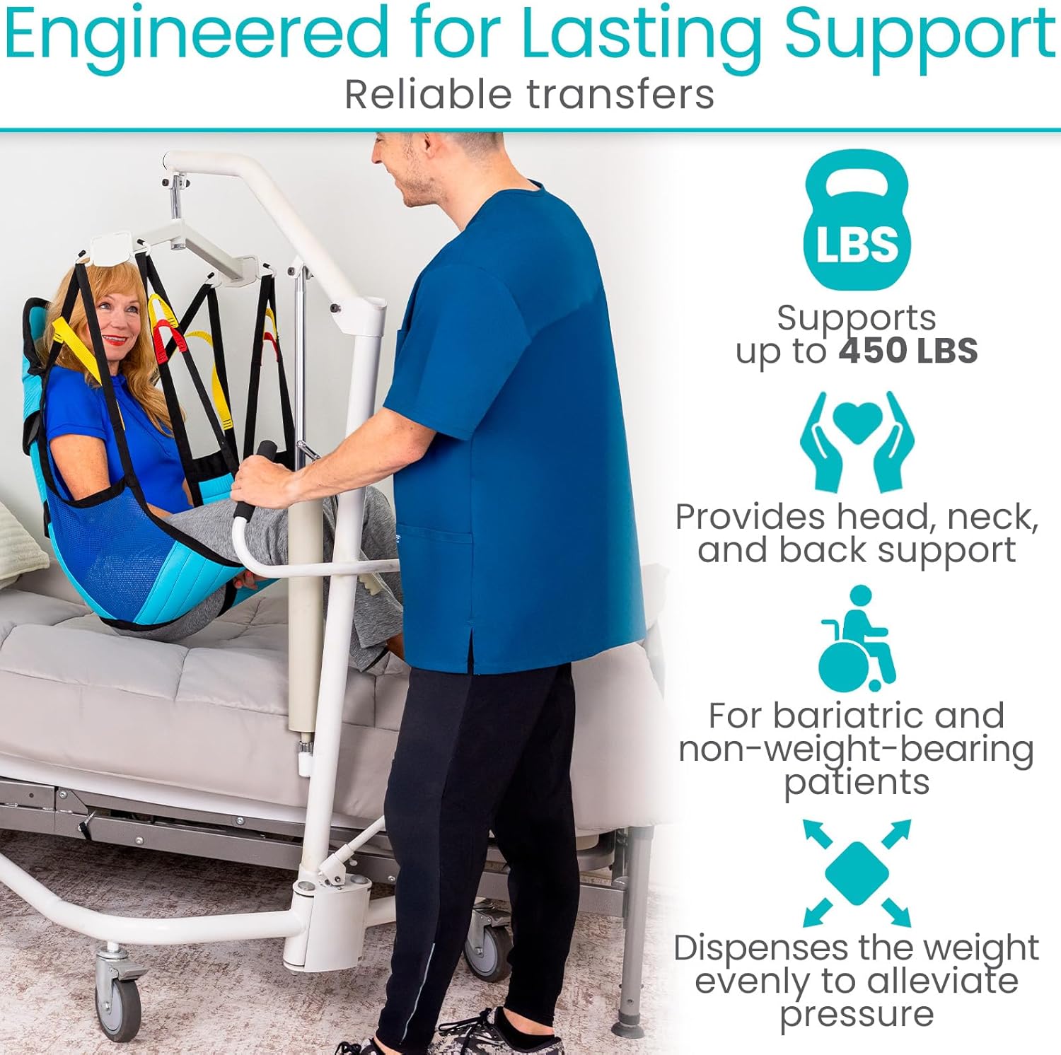 Vive Padded Patient Lift Sling w/Head Support - Universal Fit for Hoyer, Hydraulic, Electric Lifts - Full Body Transfer Sling for Shower, Toileting & Home Use - Mesh Padded, Machine Washable