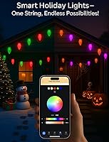 Vista 2 de Luces Inteligentes de Liquidación de Navidad C9 para Exteriores, 66 pies, 100 LEDs, Controladas Remotamente por App, Luces de Cadena RGB con Efecto