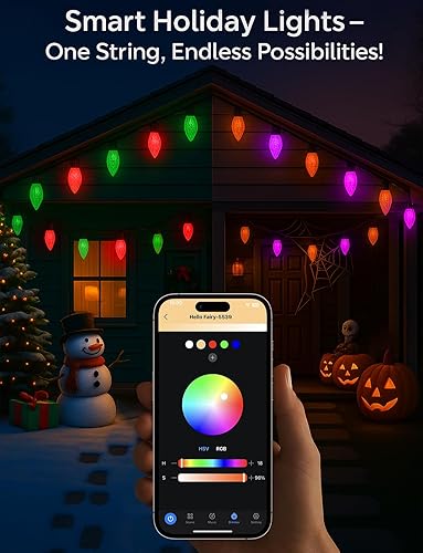 Miniatura 2 de Popotan Luces de Navidad inteligentes C9 para exteriores, 132 pies, 200 LED, tira de luces RGB controladas por aplicación con más de 80 modos de