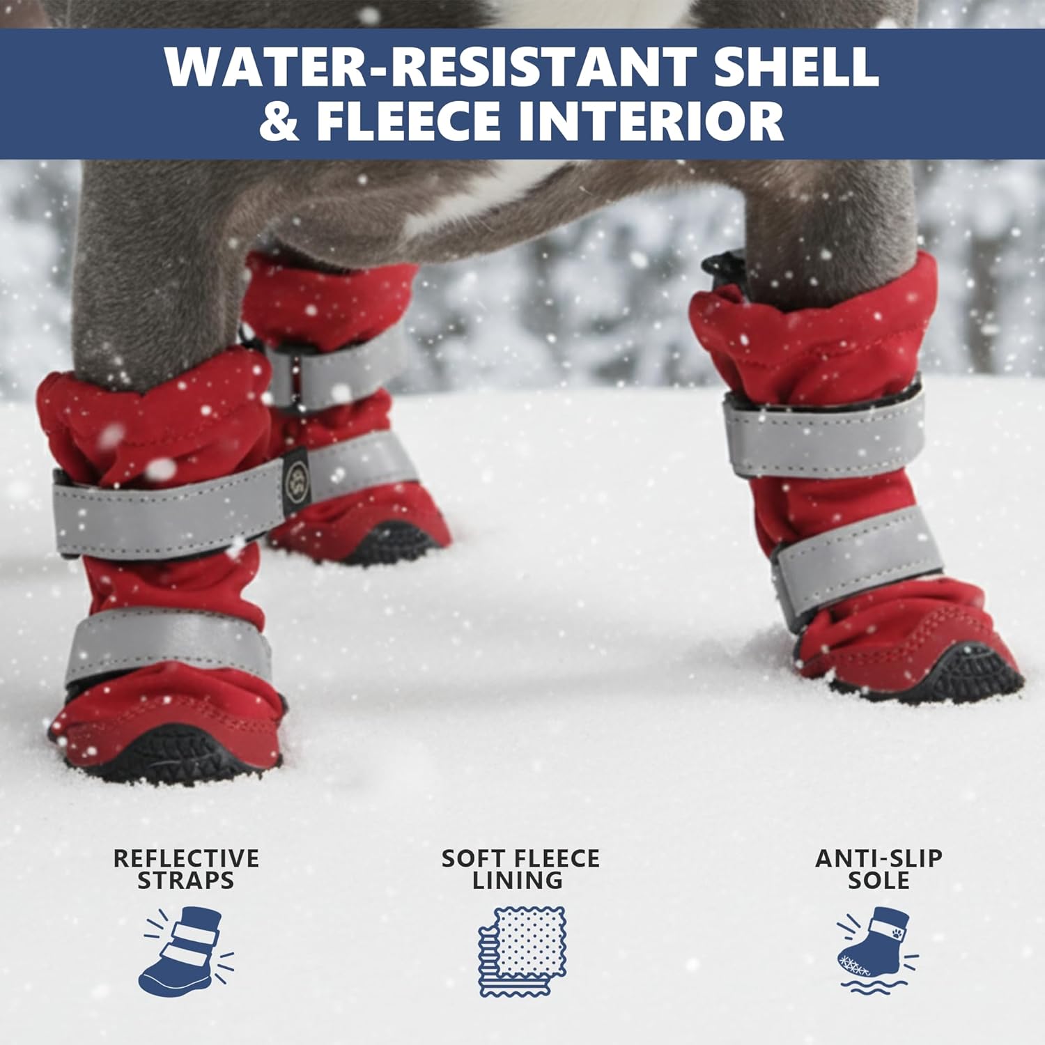 Spark Paws Dog Rainboots, Waterproof Dog Shoes for Medium to Large Dogs, Non Slip, Dog Booties and Paw Protectors - 4PCS Doggie Hiking Boots with Reflective Straps - Red, Size 1