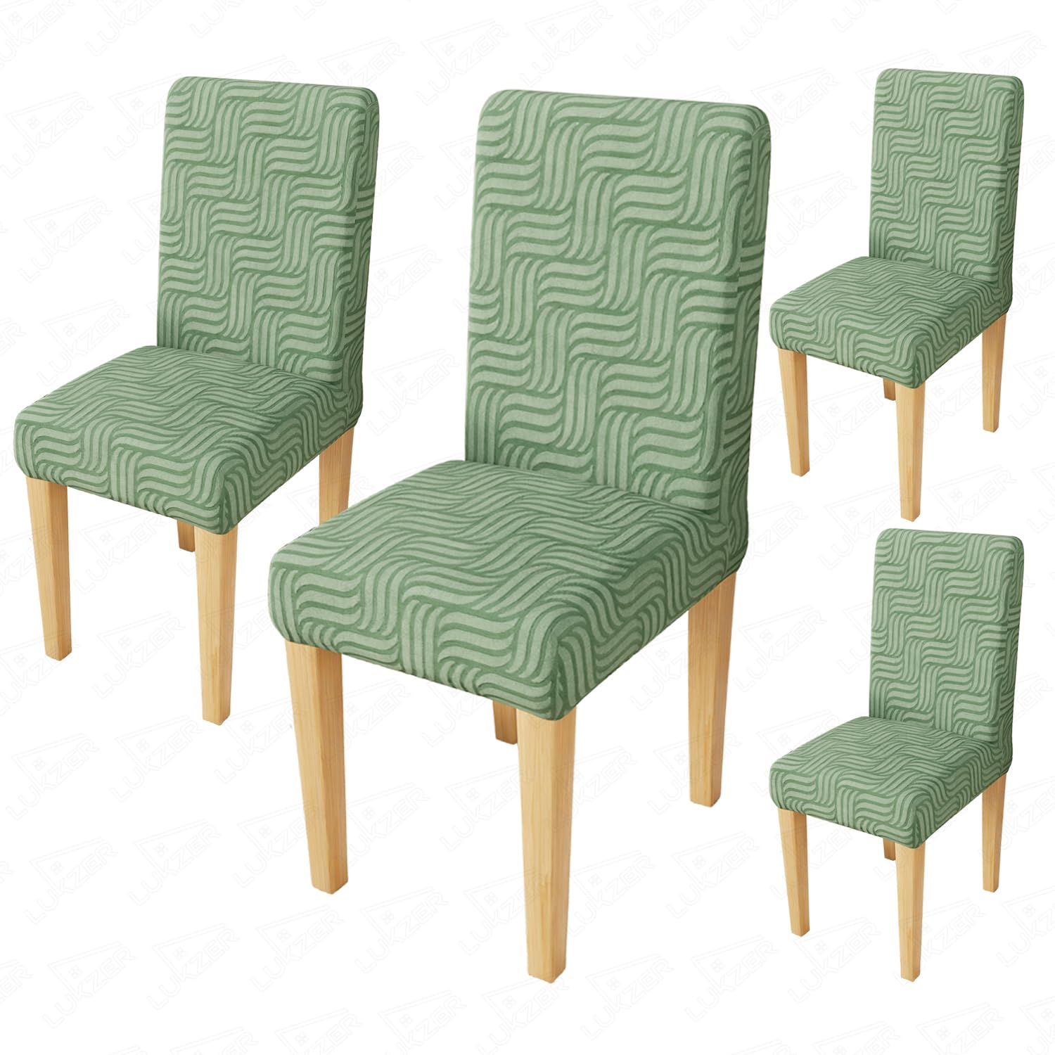 Lukzer Elastic Dining Chair Cover - 4PC Pastel Green Ripple Lines | Textured High Stretch Jacquard Seat Cover | Removable Washable Short Dining Chair Cover Protector Seat Slipcover | (CC-160-04)-image-47