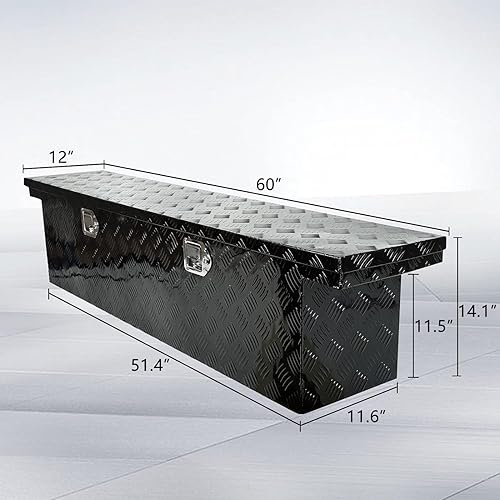 Miniatura 2 de Caja de herramientas de aluminio de 60 x 12 x 14 pulgadas, con patrón de banda de rodadura de 5 barras, caja de herramientas impermeable para debajo