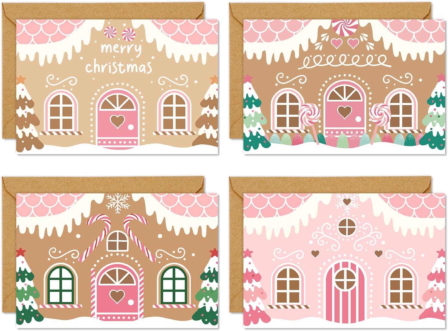 36 Pack Christmas Cards Gingerbread House Greeting Cards with Envelopes Stickers Glue Stick Xmas Winter Blank Note Card for Holiday Birthday Party Invitations, 4 x 6 Inch