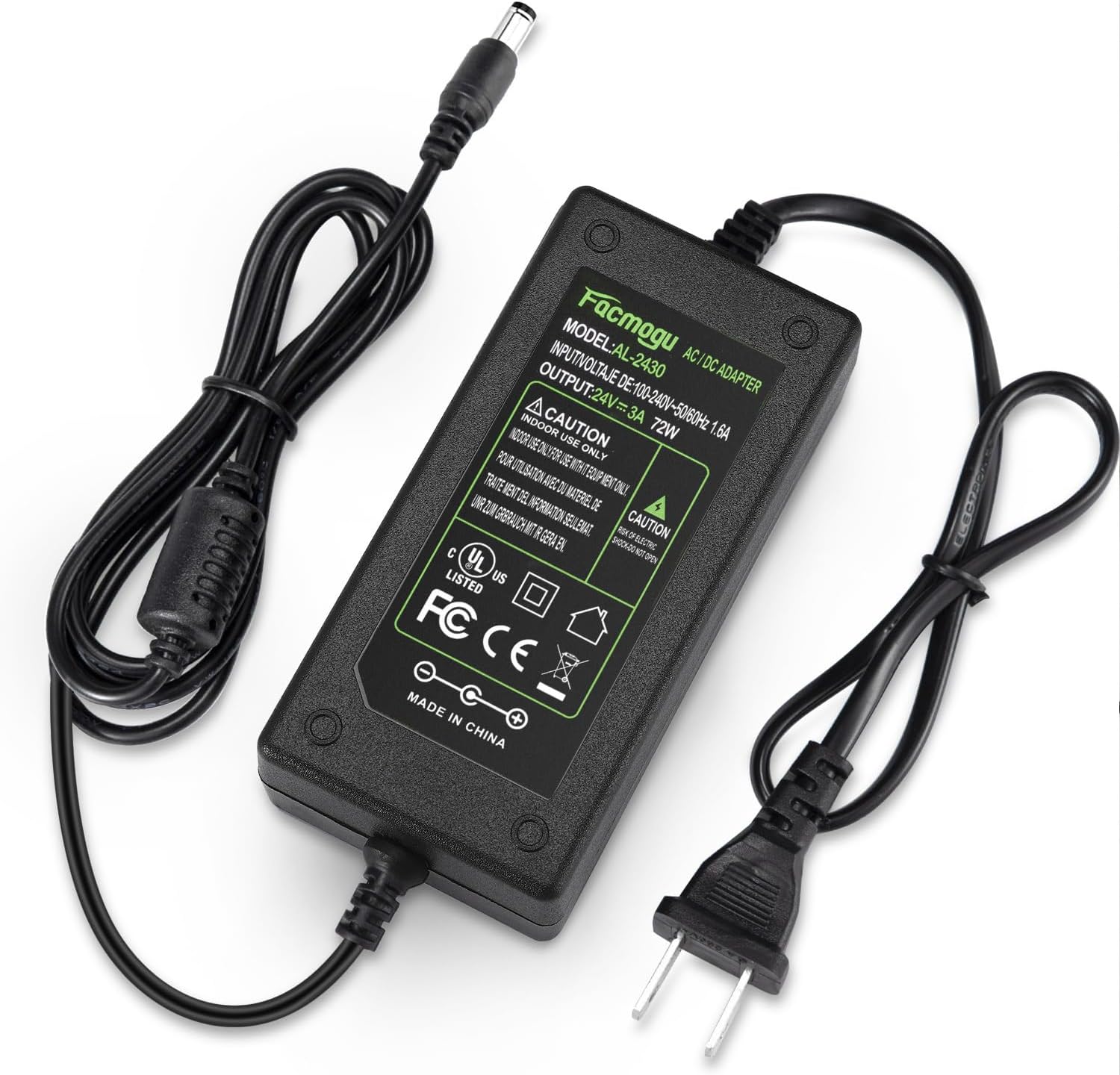 Facmogu 24V 3A 72W Power Supply Adapter Converter, 100-240V 50/60Hz AC to DC 24 Volt 3Amp Power Supply, 5.5x2.5mm & 5.5x2.1mm DC Plug, 24V Switching Transformer for LED Lights CCTV Camera Monitor - Image 8